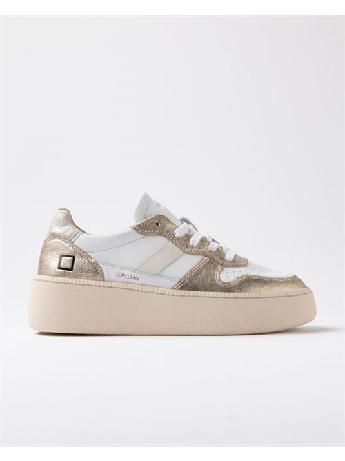 Sneakers platform in pelle colore bianco e pelle laminata colore platino